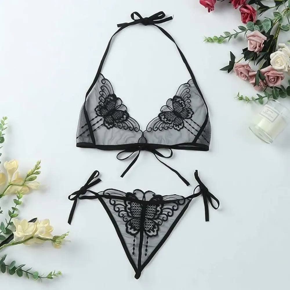 Women Lace Adjustable Lace Butterfly Embroidery Women's Lingerie Sets