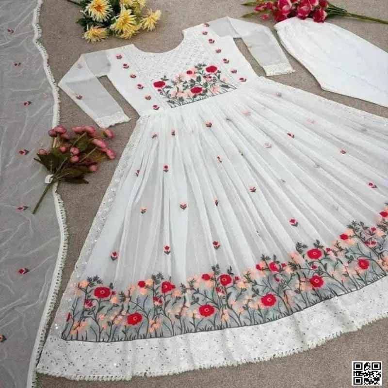 Pure jorjet with embroidery and sequence work readymade nayra cut 3 pics