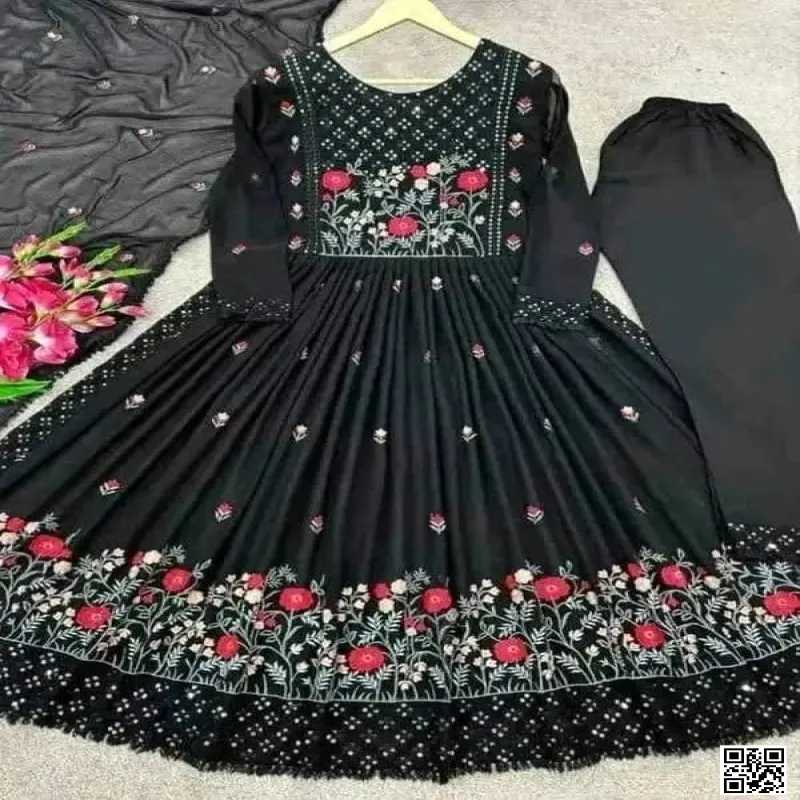 Pure jorjet with embroidery and sequence work readymade nayra cut 3 pics